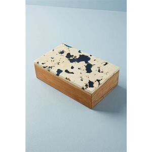 Anthropologie Marbled Wood Teak Box | Brown Blue